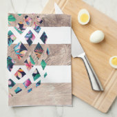 Linge De Cuisine Ananas floral rayé or (Quart Plié)