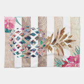 Linge De Cuisine Ananas floral rayé or (Horizontal)