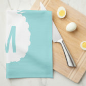 Linge De Cuisine ananas monogramme bleu pastel (Quart Plié)