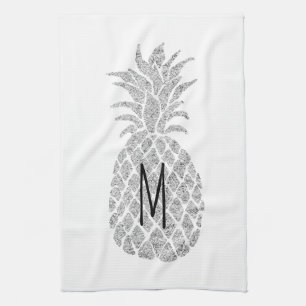 Linge De Cuisine ananas monogramme parties scintillant argent