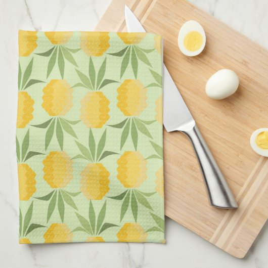Linge De Cuisine Ananas rétro (Quart Plié)