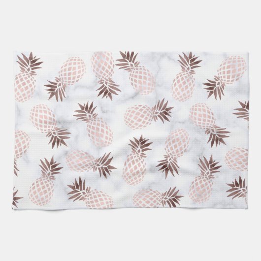 Linge De Cuisine ananas rose d'or de marbre blanc moderne élégant (Horizontal)