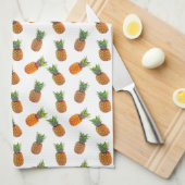 Linge De Cuisine Ananas sur fond blanc (Quart Plié)