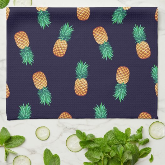 Linge De Cuisine Ananas sur la marine (Plié)