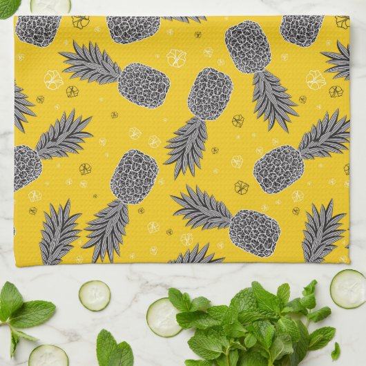 Linge De Cuisine Ananas Sur Or (Plié)