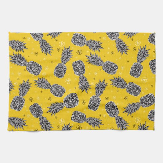 Linge De Cuisine Ananas Sur Or (Horizontal)