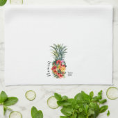 Linge De Cuisine Ananas Tropical Hawaii avec fleurs, Nom de famille (Plié)