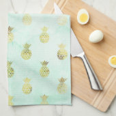 Linge De Cuisine Ananas Tropical Mint Gold (Quart Plié)