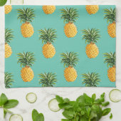 Linge De Cuisine Ananas Tropical Sur Turquoise (Plié)