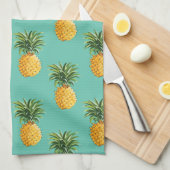 Linge De Cuisine Ananas Tropical Sur Turquoise (Quart Plié)