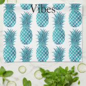 Linge De Cuisine Ananas tropicaux Turquoise Aqua (Plié)