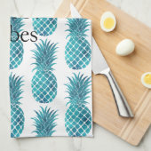 Linge De Cuisine Ananas tropicaux Turquoise Aqua (Quart Plié)