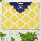 Linge De Cuisine Ananas Wht Marocain #5 Marine 3 Monogramme initial (Plié)