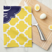 Linge De Cuisine Ananas Wht Marocain #5 Marine 3 Monogramme initial (Quart Plié)