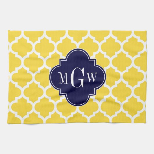 Linge De Cuisine Ananas Wht Marocain #5 Navy 3 Initial Monogramme (Horizontal)