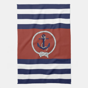 Linge De Cuisine Ancrage bleu marine/noeud marine/bande bleue/blanc