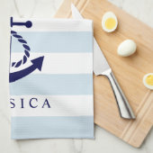 Linge De Cuisine Ancrage nautique bleu blanc & rayures bleu clair (Quart Plié)