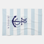 Linge De Cuisine Ancrage nautique bleu blanc & rayures bleu clair (Horizontal)