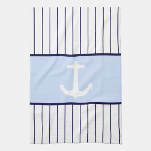 Linge De Cuisine Ancre blanche Capitaine Blue Stripes Mer Océan