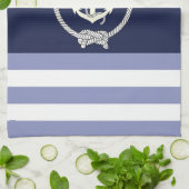 Linge De Cuisine Ancre blanche marine/noeud marine/bande bleue/blan (Plié)