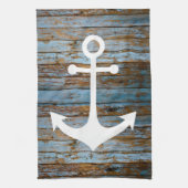 Linge De Cuisine ancre blanche sur bois (Vertical)