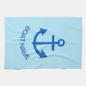 Linge De Cuisine Ancre Bleu Personnalisé Nom de bateau Bleu pâle (Horizontal)