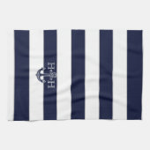 Linge De Cuisine Ancre bleue marine Monogramme côtier (Horizontal)