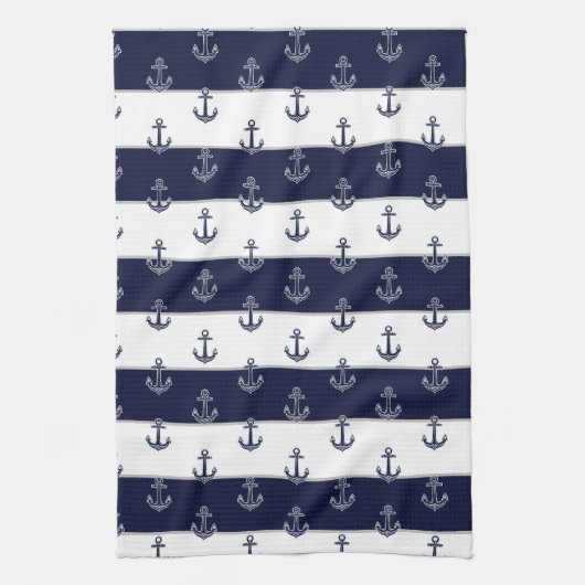 Linge De Cuisine Ancre Bleue marine Monogramme côtier Kitche (Vertical)