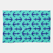 Linge De Cuisine Ancre Bleue Marine Sur Décor Côtier Turquoise (Horizontal)