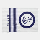 Linge De Cuisine Ancre Bleue Nautique Bateau Et Frappes (Horizontal)