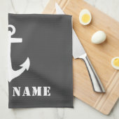 Linge De Cuisine Ancre classique nautique Votre nom de bateau Gris  (Quart Plié)