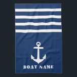 Linge De Cuisine Ancre classique nautique Votre nom de bateau Marin<br><div class="desc">Ancre classique nautique personnalisée avec votre nom de bateau personnalisé sur une serviette de cuisine bleu marine.</div>
