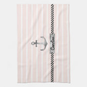 Linge De Cuisine Ancre d'aquarelle gris clair rose rayures (Vertical)