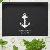 Linge De Cuisine Ancre de bateau classique Monogramme noir (Plié)