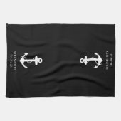 Linge De Cuisine Ancre de bateau classique Monogramme noir (Horizontal)