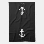 Linge De Cuisine Ancre de bateau classique Monogramme noir (Vertical)