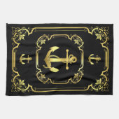 Linge De Cuisine Ancre marine dorée noir/or/noir (Horizontal)