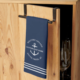 Linge De Cuisine Ancre moderne Nautical Custom Boat Name Bienvenue