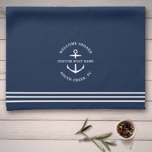 Linge De Cuisine Ancre moderne Nautical Custom Boat Name Bienvenue