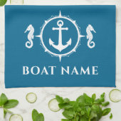 Linge De Cuisine Ancre nautique Cheval de mer Votre nom de bateau A (Plié)