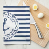 Linge De Cuisine Ancre nautique Compass Striped Boat Name (Quart Plié)