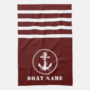 Linge De Cuisine Ancre nautique et corde Nom du bateau Marine Rouge