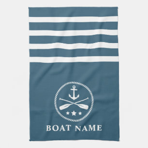 Linge De Cuisine Ancre nautique Oars Stars Nom du bateau Blue Grey