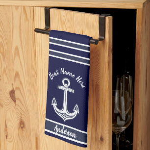 Linge De Cuisine Ancre nautique personnalisée Salle de bain bleu fo