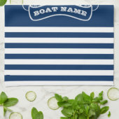 Linge De Cuisine Ancre nautique rayée bleu marine (Plié)