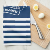 Linge De Cuisine Ancre nautique rayée bleu marine (Quart Plié)