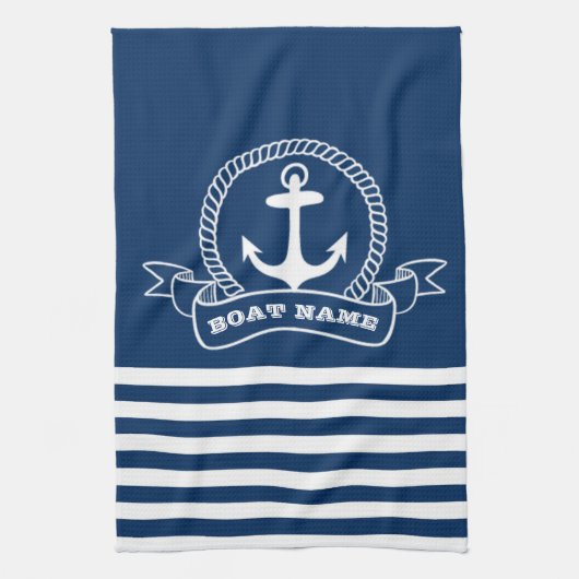 Linge De Cuisine Ancre nautique rayée bleu marine (Vertical)