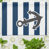 Linge De Cuisine Ancre nautique sur les rayures bleues foncées de m (Plié)