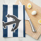 Linge De Cuisine Ancre nautique sur les rayures bleues foncées de m (Quart Plié)