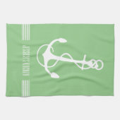 Linge De Cuisine Ancre nautique White & Green Stripes (Horizontal)